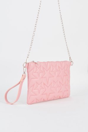 Kadın Gül Kurusu Yıldız Nakışlı Suni Deri Bilek Ve Zincir Askılı Portföy El Ve Clutch Çanta