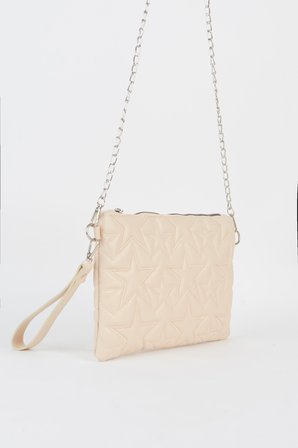 Kadın Krem Yıldız Nakışlı Suni Deri Bilek Ve Zincir Askılı Portföy El Ve Clutch Çanta