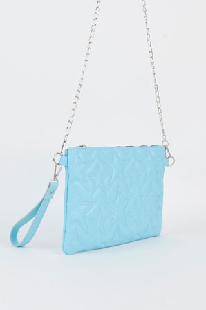 Kadın Bebe Mavi Yıldız Nakışlı Suni Deri Bilek Ve Zincir Askılı Portföy El Ve Clutch Çanta