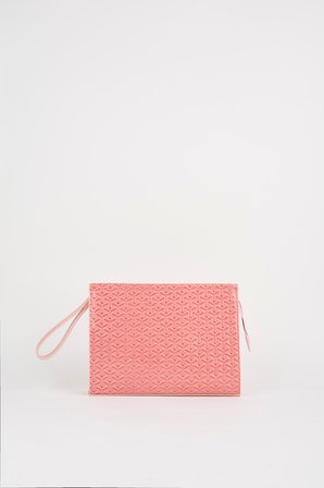 Kadın Petunya Dokulu Pudra Astarlı Suni Deri Bilek Askılı Portföy El Ve Clutch Çanta