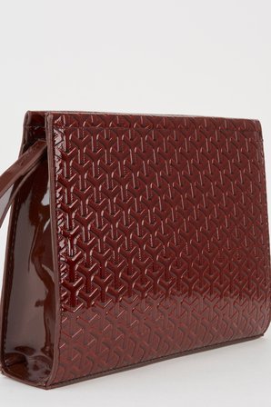 Kadın Petunya Dokulu Acı Kahve Astarlı Suni Deri Bilek Askılı Portföy El Ve Clutch Çanta