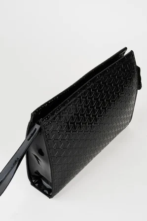Kadın Petunya Dokulu Siyah Astarlı Suni Deri Bilek Askılı Portföy El Ve Clutch Çanta