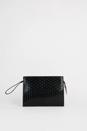 Kadın Petunya Dokulu Siyah Astarlı Suni Deri Bilek Askılı Portföy El Ve Clutch Çanta