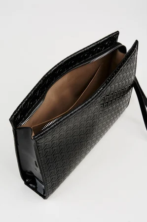 Kadın Petunya Dokulu Siyah Astarlı Suni Deri Bilek Askılı Portföy El Ve Clutch Çanta