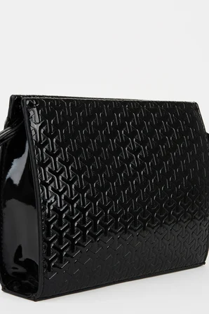 Kadın Petunya Dokulu Siyah Astarlı Suni Deri Bilek Askılı Portföy El Ve Clutch Çanta