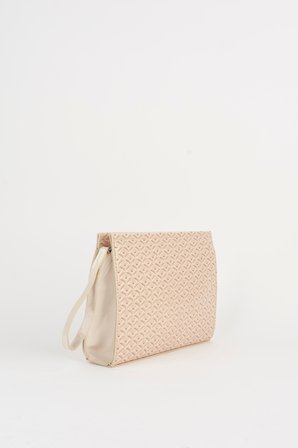 Kadın Petunya Dokulu Krem Astarlı Suni Deri Bilek Askılı Portföy El Ve Clutch Çanta