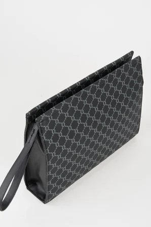 Kadın Petunya Desenli Siyah Astarlı Suni Deri Bilek Askılı Portföy El Ve Clutch Çanta