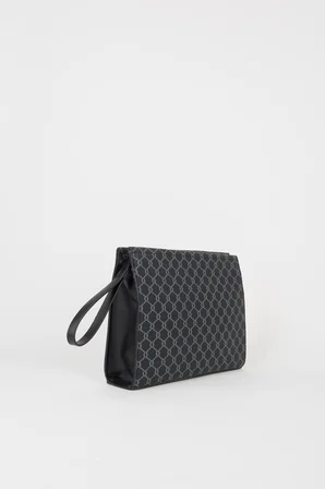 Kadın Petunya Desenli Siyah Astarlı Suni Deri Bilek Askılı Portföy El Ve Clutch Çanta