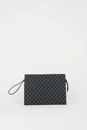 Kadın Petunya Desenli Siyah Astarlı Suni Deri Bilek Askılı Portföy El Ve Clutch Çanta