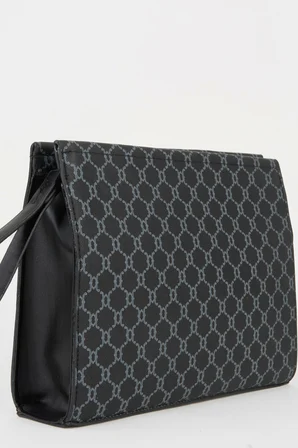 Kadın Petunya Desenli Siyah Astarlı Suni Deri Bilek Askılı Portföy El Ve Clutch Çanta