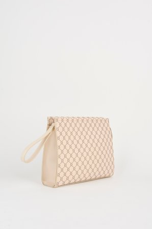 Kadın Petunya Desenli Krem Astarlı Suni Deri Bilek Askılı Portföy El Ve Clutch Çanta