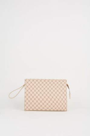 Kadın Petunya Desenli Krem Astarlı Suni Deri Bilek Askılı Portföy El Ve Clutch Çanta