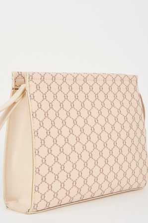 Kadın Petunya Desenli Krem Astarlı Suni Deri Bilek Askılı Portföy El Ve Clutch Çanta