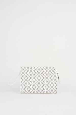 Kadın Petunya Desenli Beyaz Astarlı Suni Deri Bilek Askılı Portföy El Ve Clutch Çanta
