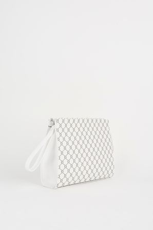 Kadın Petunya Desenli Beyaz Astarlı Suni Deri Bilek Askılı Portföy El Ve Clutch Çanta