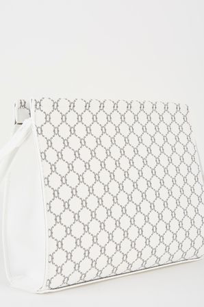 Kadın Petunya Desenli Beyaz Astarlı Suni Deri Bilek Askılı Portföy El Ve Clutch Çanta