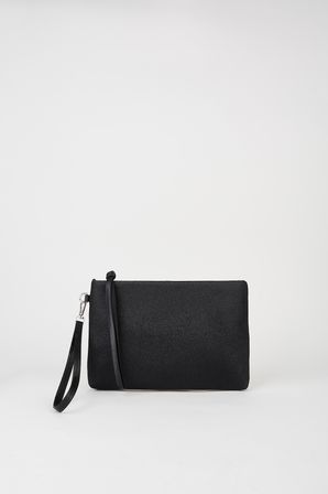 Kadın Bellis Simli Siyah Astarlı Suni Deri Bilek Askılı Portföy El Ve Clutch Çanta