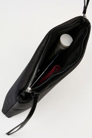 Kadın Bellis Simli Siyah Astarlı Suni Deri Bilek Askılı Portföy El Ve Clutch Çanta