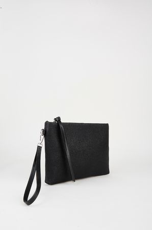 Kadın Bellis Simli Siyah Astarlı Suni Deri Bilek Askılı Portföy El Ve Clutch Çanta