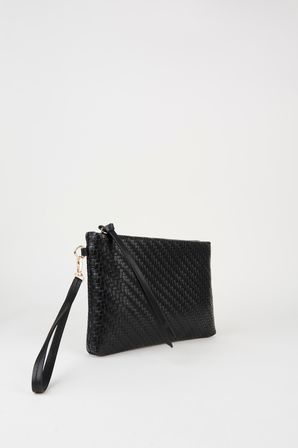 Kadın Bellis Örgü Siyah Astarlı Suni Deri Bilek Askılı Portföy El Ve Clutch Çanta