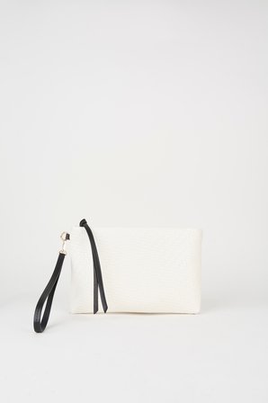 Kadın Bellis Örgü Beyaz Astarlı Suni Deri Bilek Askılı Portföy El Ve Clutch Çanta