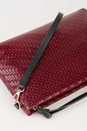Kadın Bellis Örgü Bordo Astarlı Suni Deri Bilek Askılı Portföy El Ve Clutch Çanta