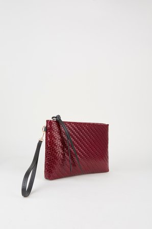 Kadın Bellis Örgü Bordo Astarlı Suni Deri Bilek Askılı Portföy El Ve Clutch Çanta