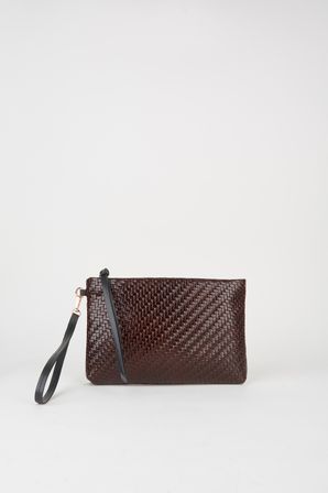 Kadın Bellis Örgü Acı Kahve Astarlı Suni Deri Bilek Askılı Portföy El Ve Clutch Çanta