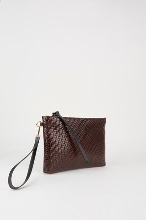 Kadın Bellis Örgü Acı Kahve Astarlı Suni Deri Bilek Askılı Portföy El Ve Clutch Çanta