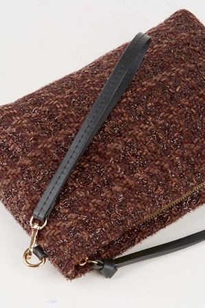 Kadın Bellis Tweet Kumaş Acı Kahve Astarlı Suni Deri Bilek Askılı Portföy El Ve Clutch Çanta