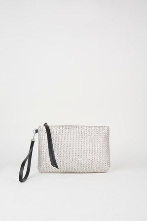 Kadın Bellis Örgü Hasır Gümüş Astarlı Suni Deri Bilek Askılı Portföy El Ve Clutch Çanta