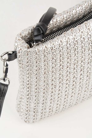 Kadın Bellis Örgü Hasır Gümüş Astarlı Suni Deri Bilek Askılı Portföy El Ve Clutch Çanta