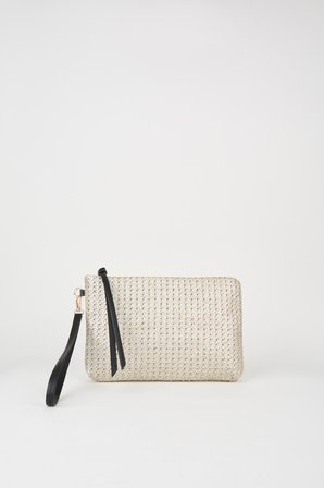 Kadın Bellis Örgü Hasır Gold Astarlı Suni Deri Bilek Askılı Portföy El Ve Clutch Çanta
