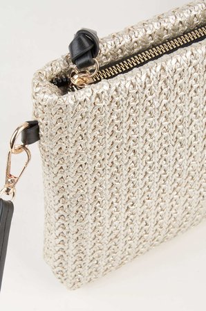 Kadın Bellis Örgü Hasır Gold Astarlı Suni Deri Bilek Askılı Portföy El Ve Clutch Çanta