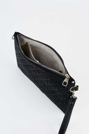 Kadın Balık Siyah Taşlı Süet Bilek Askılı Ve Zincir Askılı Portföy El Ve Clutch Çanta