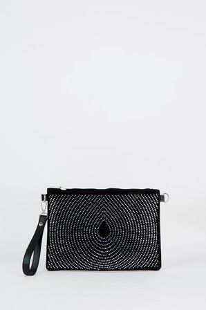 Kadın Damla Gümüş Taşlı Süet Bilek Askılı Ve Zincir Askılı Portföy El Ve Clutch Çanta