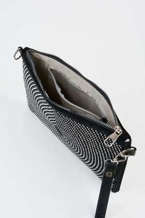 Kadın Damla Gümüş Taşlı Süet Bilek Askılı Ve Zincir Askılı Portföy El Ve Clutch Çanta