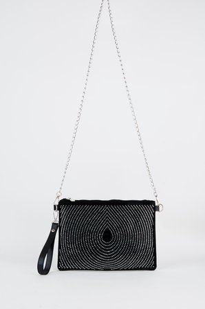Kadın Damla Gümüş Taşlı Süet Bilek Askılı Ve Zincir Askılı Portföy El Ve Clutch Çanta