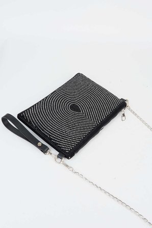 Kadın Damla Gümüş Taşlı Süet Bilek Askılı Ve Zincir Askılı Portföy El Ve Clutch Çanta