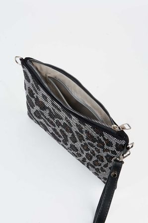 Kadın Leopar Gümüş Taşlı Süet Bilek Askılı Ve Zincir Askılı Portföy El Ve Clutch Çanta