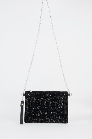 Kadın Yıldız Gümüş Taşlı Süet Bilek Askılı Ve Zincir Askılı Portföy El Ve Clutch Çanta
