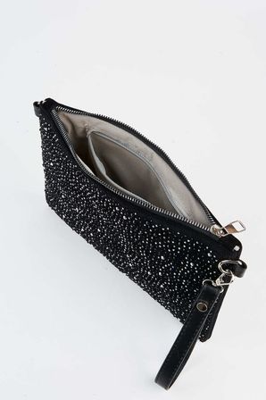 Kadın Yıldız Gümüş Taşlı Süet Bilek Askılı Ve Zincir Askılı Portföy El Ve Clutch Çanta