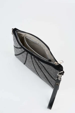 Kadın Parça Gümüş Taşlı Süet Bilek Askılı Ve Zincir Askılı Portföy El Ve Clutch Çanta
