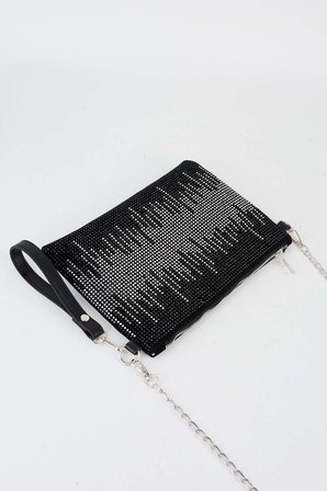 Kadın Dalgalı Gümüş Taşlı Süet Bilek Askılı Ve Zincir Askılı Portföy El Ve Clutch Çanta