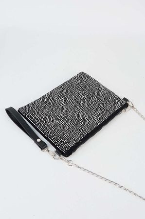 Kadın Gümüş Taşlı Süet Bilek Askılı Ve Zincir Askılı Portföy El Ve Clutch Çanta