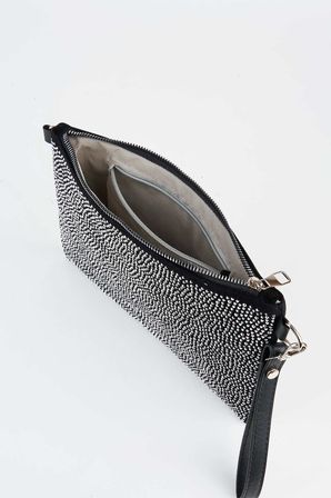 Kadın Gümüş Taşlı Süet Bilek Askılı Ve Zincir Askılı Portföy El Ve Clutch Çanta