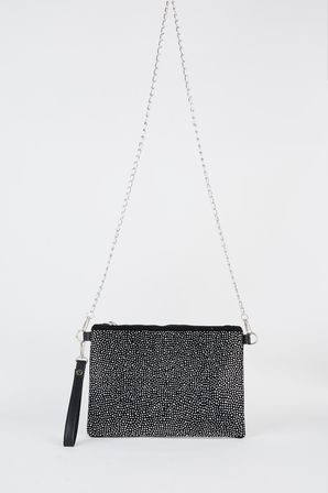 Kadın Gümüş Taşlı Süet Bilek Askılı Ve Zincir Askılı Portföy El Ve Clutch Çanta