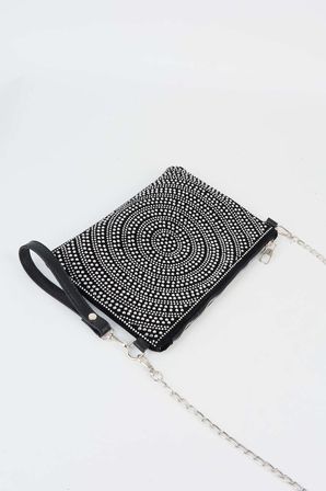 Kadın Halka Gümüş Taşlı Süet Bilek Askılı Ve Zincir Askılı Portföy El Ve Clutch Çanta