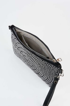 Kadın Halka Gümüş Taşlı Süet Bilek Askılı Ve Zincir Askılı Portföy El Ve Clutch Çanta