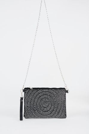 Kadın Halka Gümüş Taşlı Süet Bilek Askılı Ve Zincir Askılı Portföy El Ve Clutch Çanta